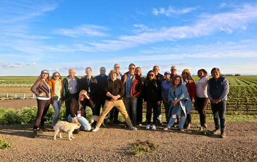 The SommFoundation guests at KG Vineyard Management's Kolber Ranch in the Lodi Delta with Lodi growers — Dr. Stephanie Bolton, Kendra Altnow (LangeTwins Family), Dr. Cliff Ohmart, Craig Ledbetter (Vino Farms) Stuart Spencer (St. Amant), and Ben and Madelyn Kolber.