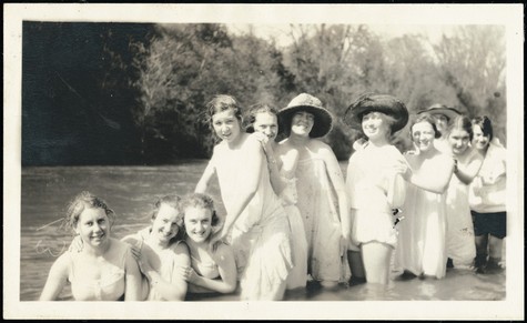 Photo from around 1918 of schoolgirls frolicking in the Mokelumne River near Spenker Ranch on Lodi's west side.