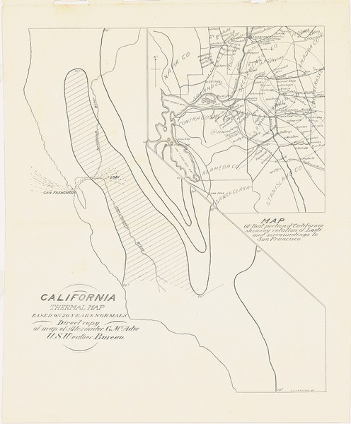 1904 U.S. Weather Bureau Thermal Map illustrating the influence of cool maritime air on the climate of the California Delta and the Lodi region immediately to the east.