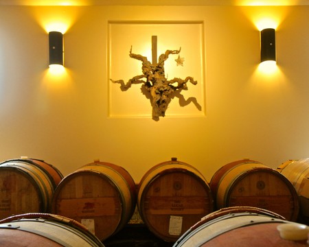 Old vine ZinStar Vineyard Zinfandel aging in neutral French oak barrels in Lodi's The Lucas Winery.
